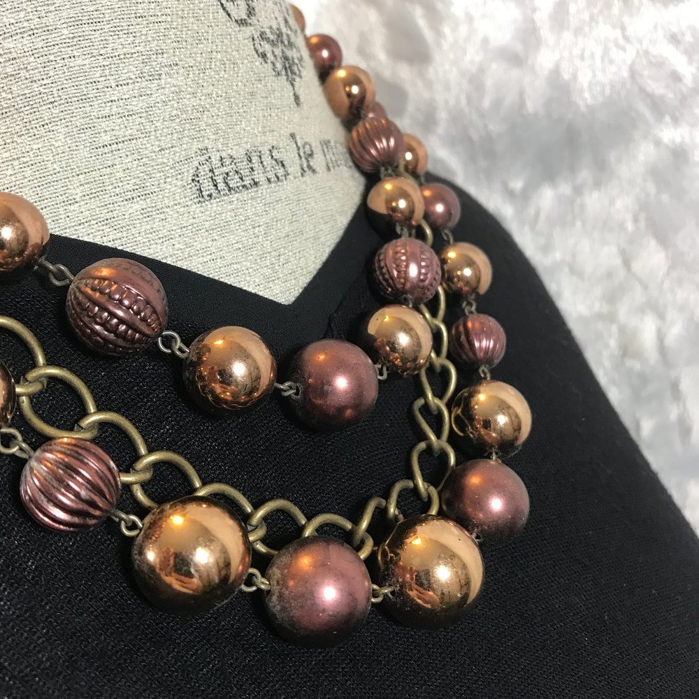 Multi strand Copper Bronze Bead and Chain Necklace - Picture 6 of 6